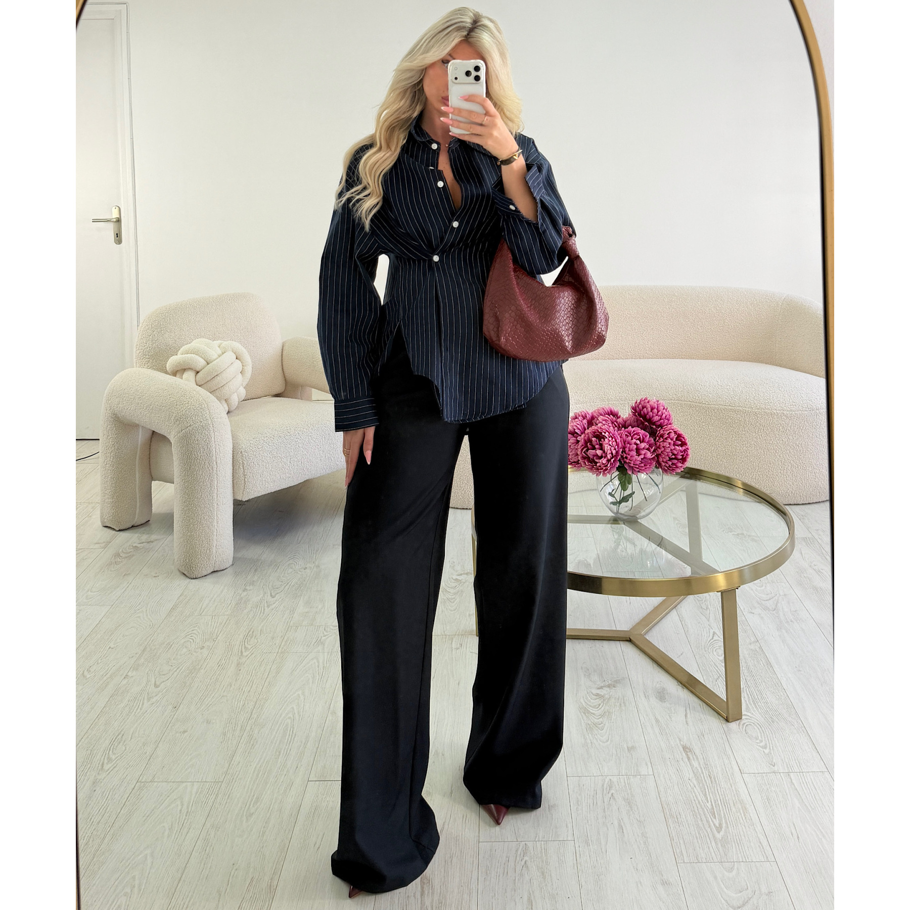 Navy blue tall, wide-leg pants- DRESS DESIREE