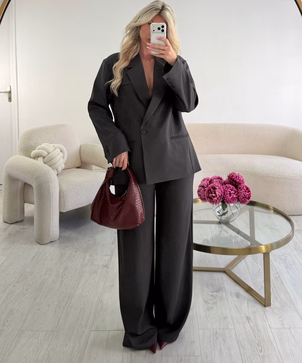 Anthracite gray tall, wide-leg pants- DRESS DESIREE