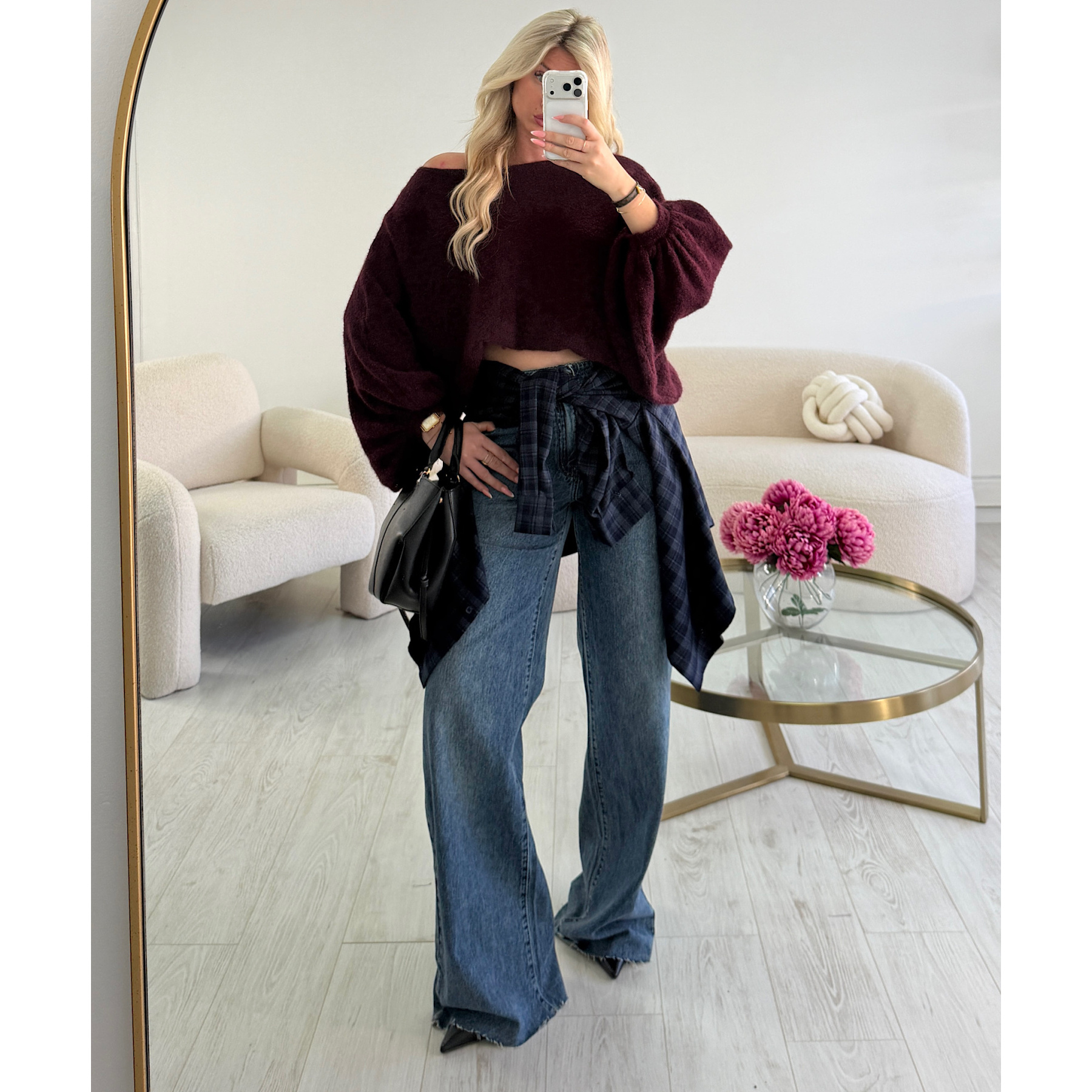 Burgundy loose balloon-sleeve jumper - DRESS DESIREE