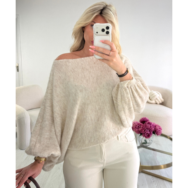 Beige marl loose balloon-sleeve jumper - DRESS DESIREE