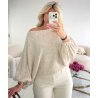 Beige marl loose balloon-sleeve jumper - DRESS DESIREE