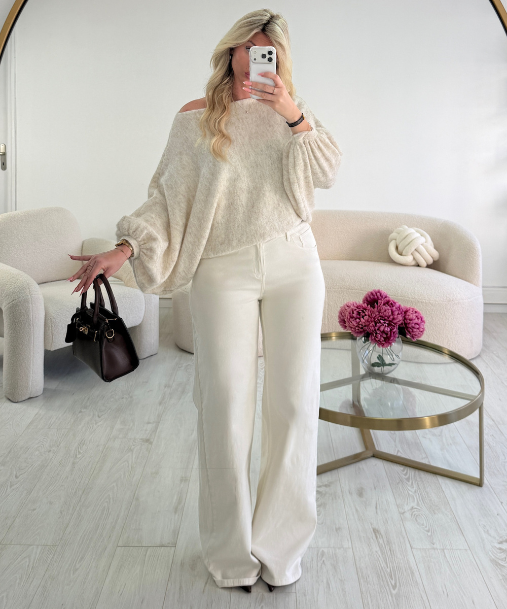 Pull loose ballon beige chiné  - DRESS DESIREE