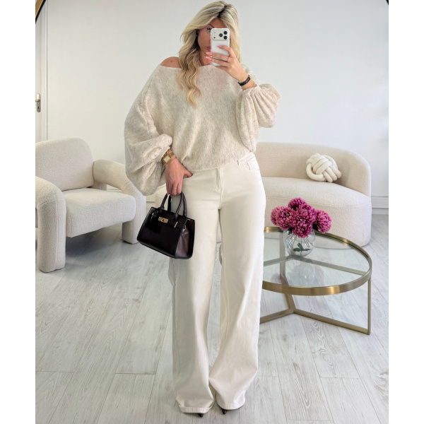 Beige marl loose balloon-sleeve jumper - DRESS DESIREE
