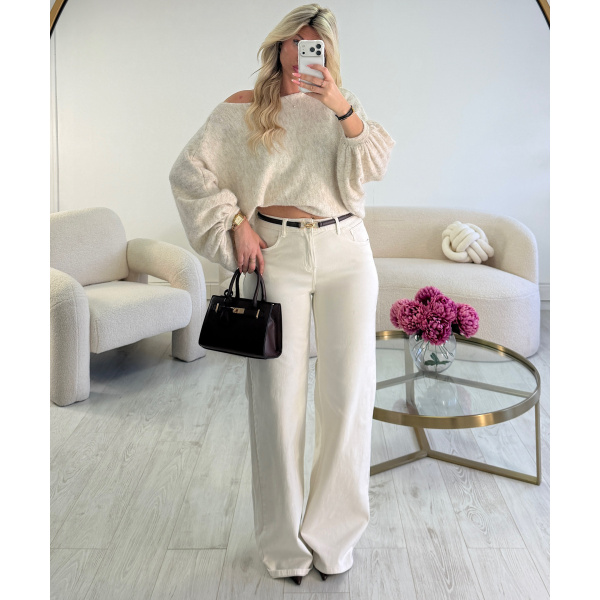 Beige marl loose balloon-sleeve jumper - DRESS DESIREE