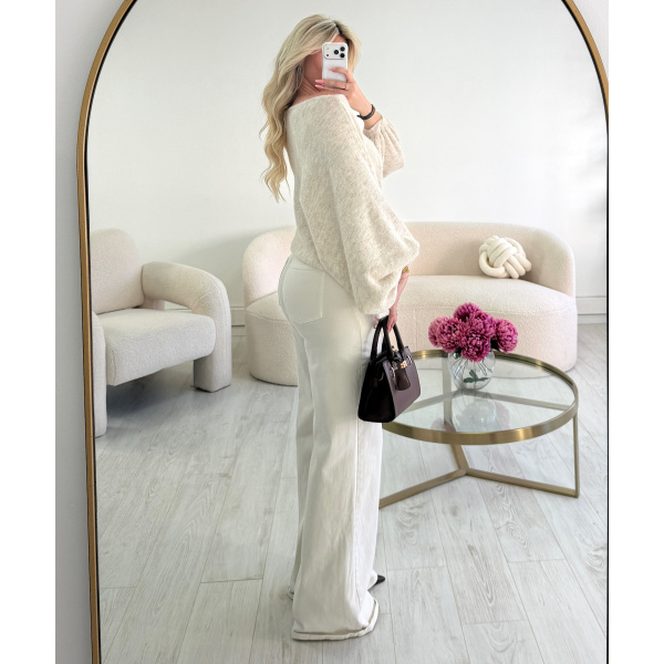Pull loose ballon beige chiné  - DRESS DESIREE