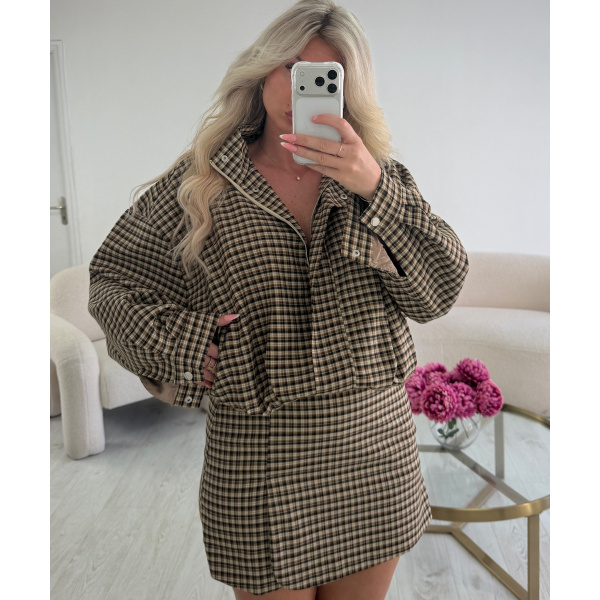 Camel-check bomber set - DRESS DESIREE