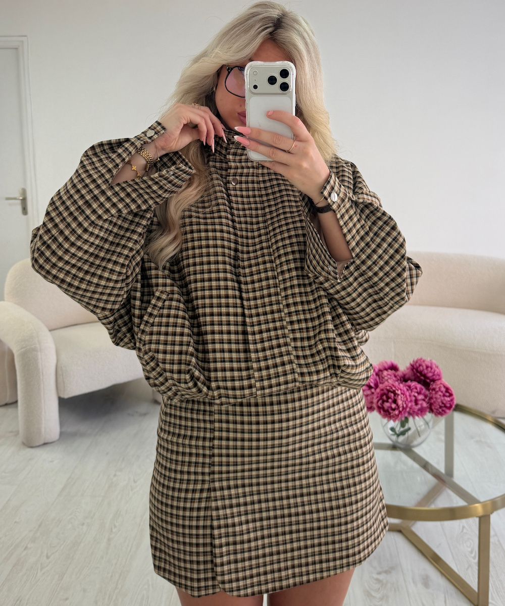 Ensemble bombers carreaux camel