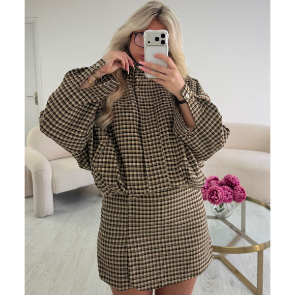 Ensemble bombers carreaux camel   - DRESS DESIREE