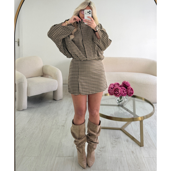 Camel-check bomber set - DRESS DESIREE