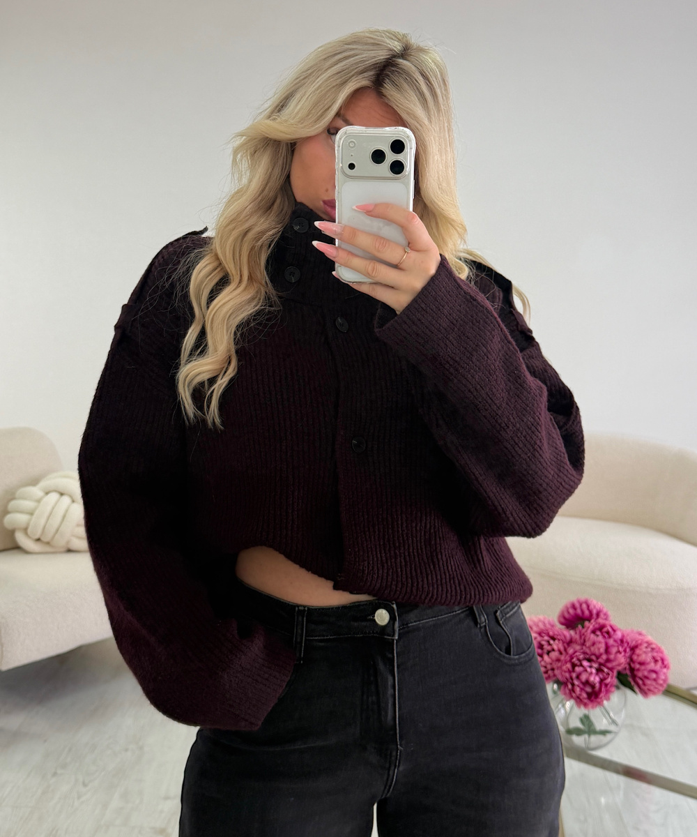 Burgundy high-neck cardigan - DRESS DESIREE