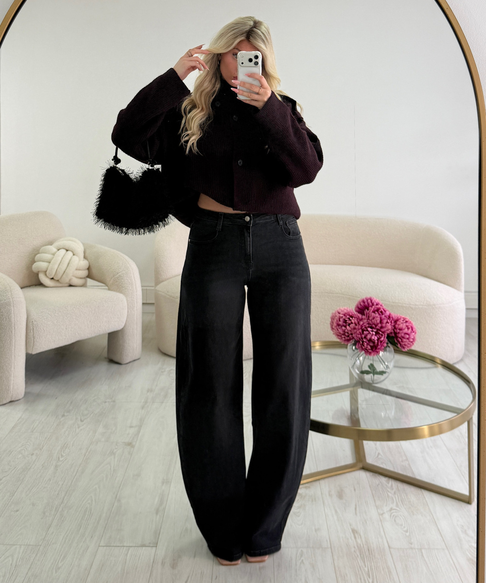Burgundy high-neck cardigan