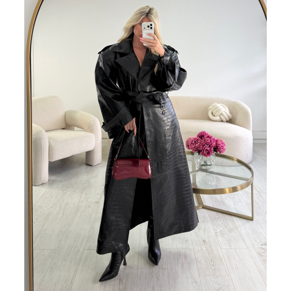 Trench long simili croco noir - DRESS DESIREE