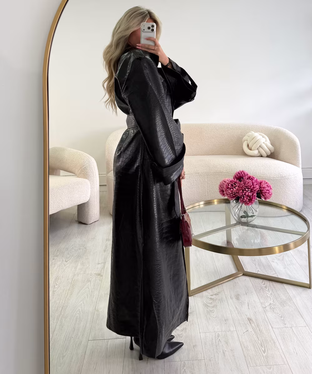Trench long simili croco noir