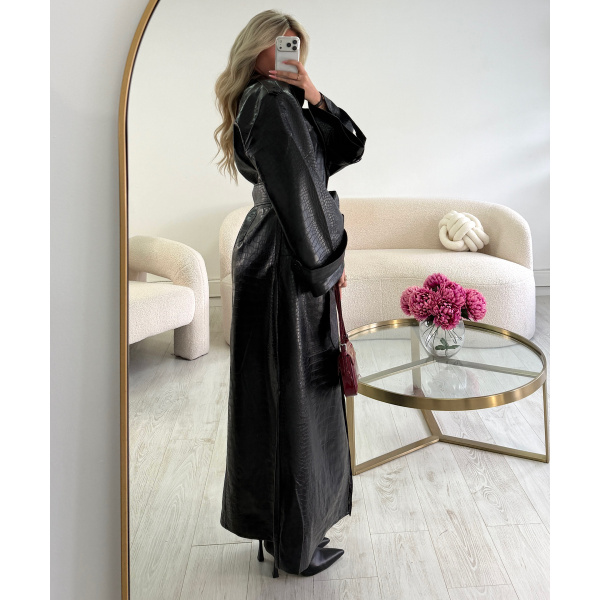 Trench long simili croco noir - DRESS DESIREE