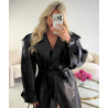 Long black faux crocodile-effect trench coat