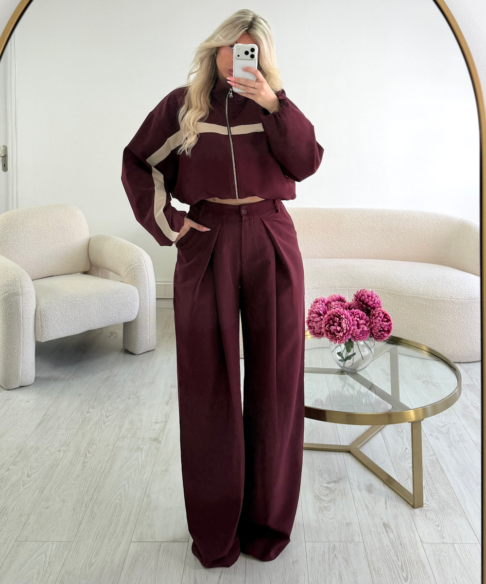 Casual bomber jackets with burgundy trim