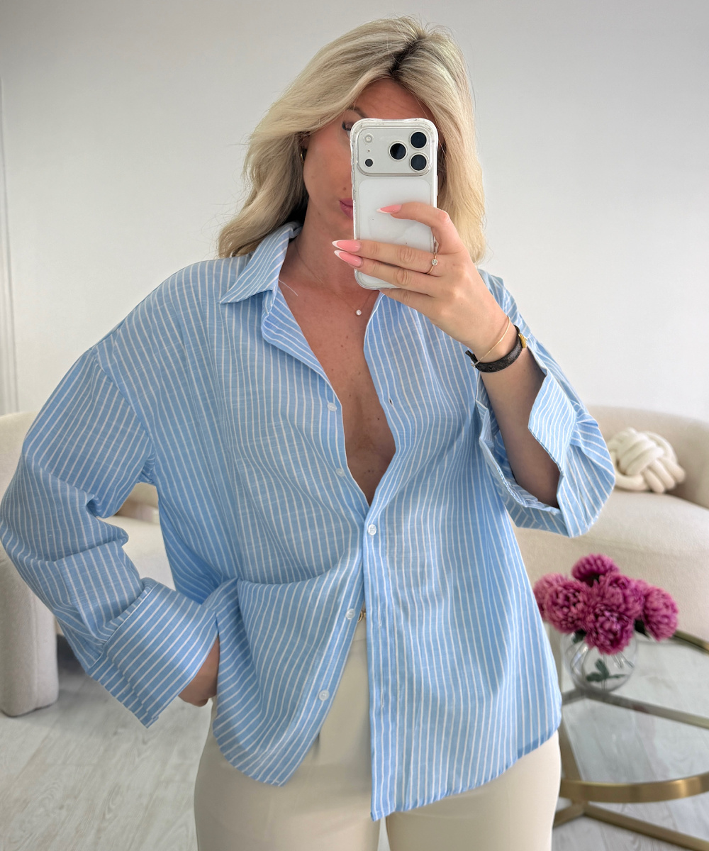 Chemise bleu ciel rayures