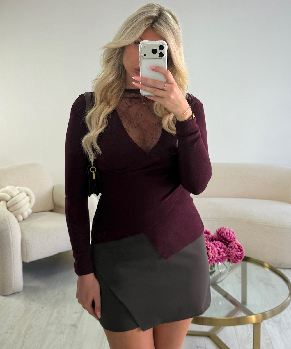 Fitted burgundy lace jumper - DRESS DESIREE