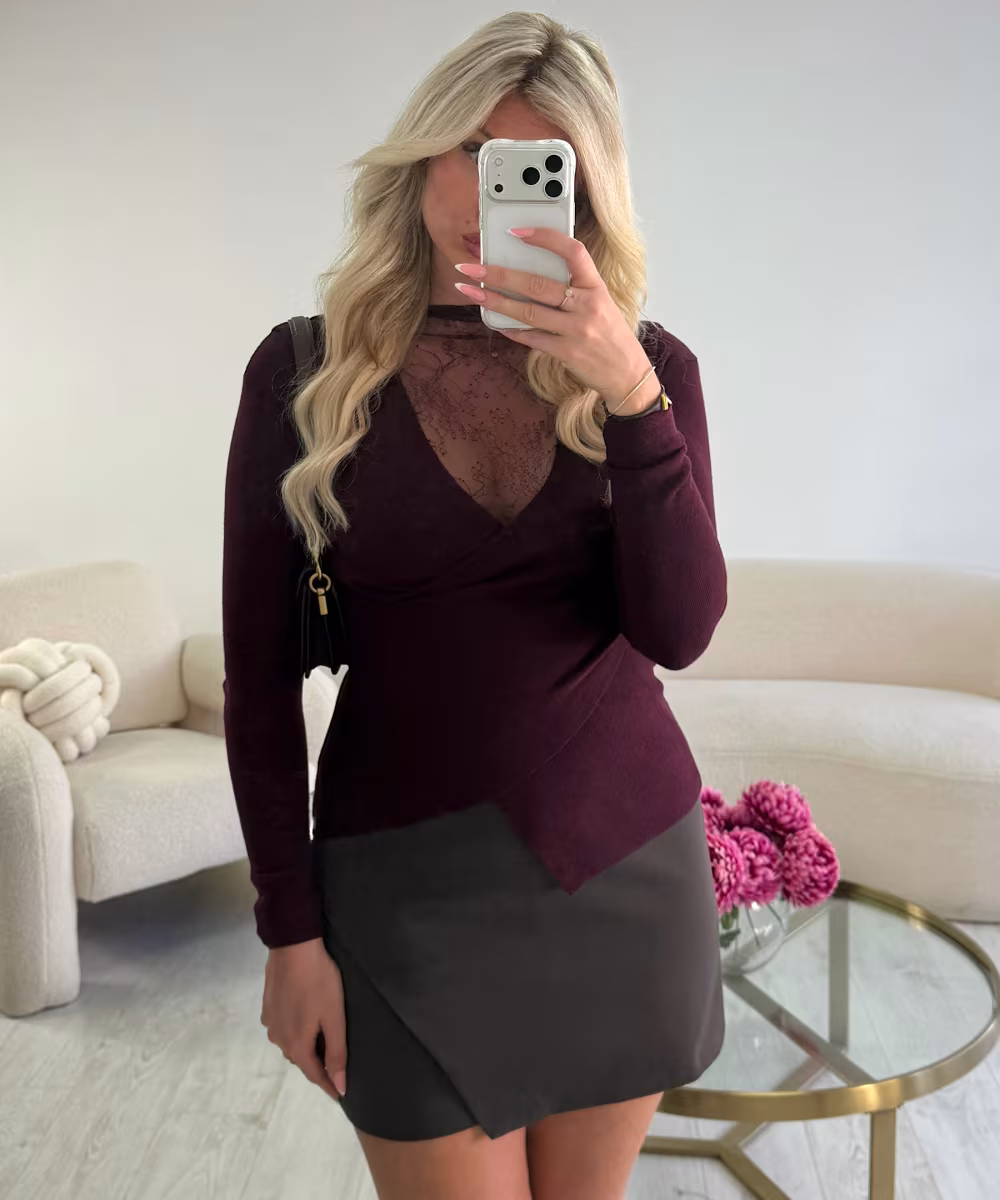 Pull bordeaux dentelle cintré - DRESS DESIREE