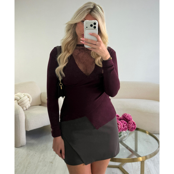 Pull bordeaux dentelle cintré - DRESS DESIREE