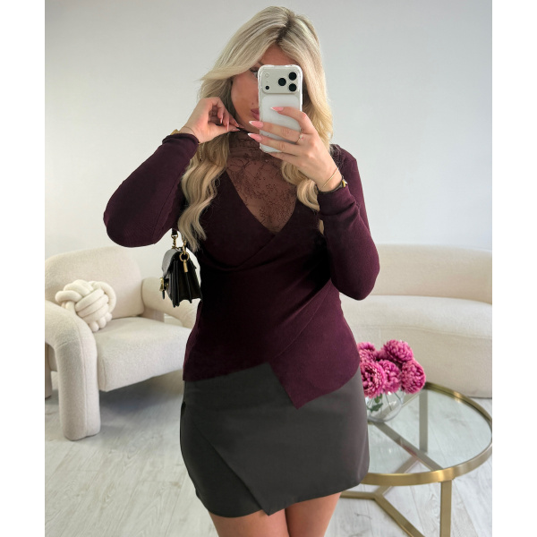 Fitted burgundy lace jumper - DRESS DESIREE