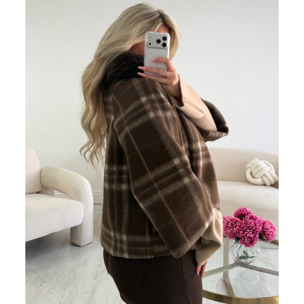 Chocolate/beige checked fur coat - DRESS DESIREE