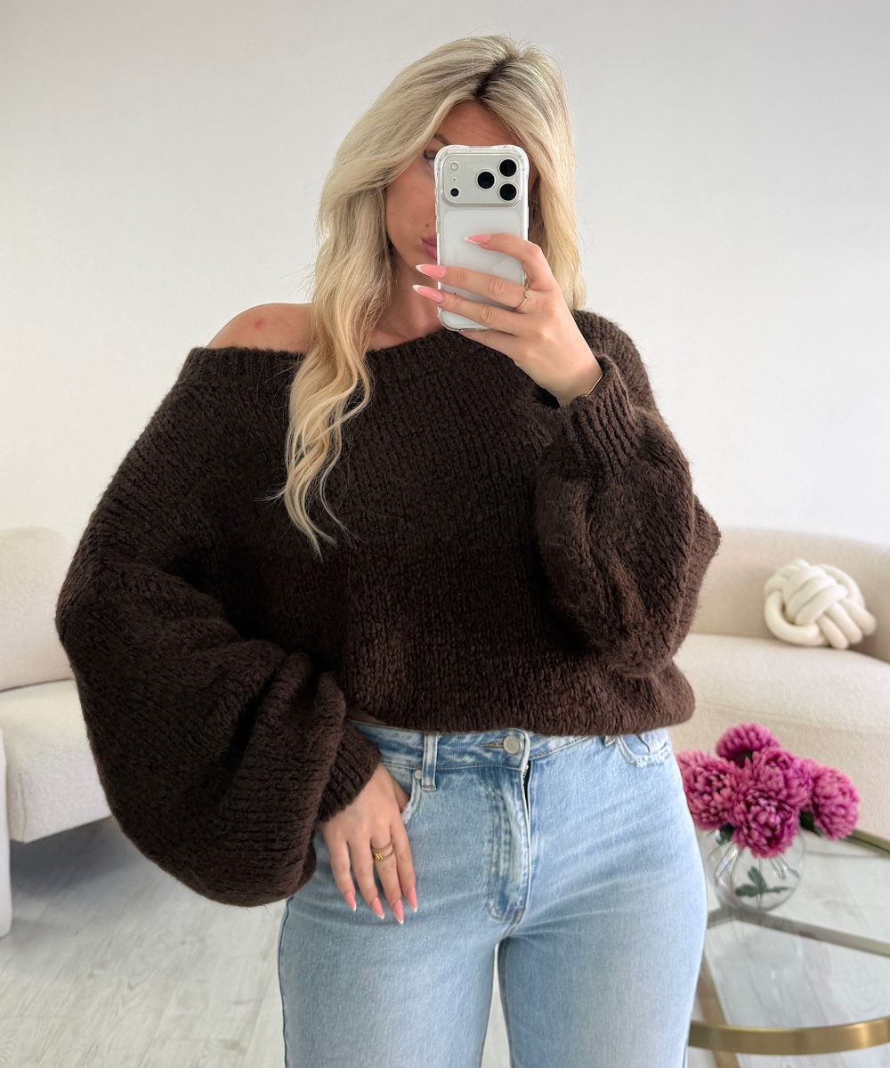 Loose-Fit Asymmetrical brown Sweater