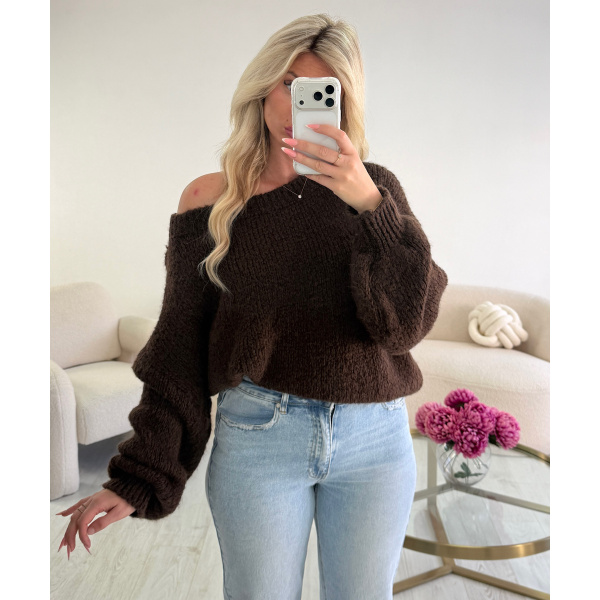 Loose-Fit Asymmetrical brown Sweater - DRESS DESIREE