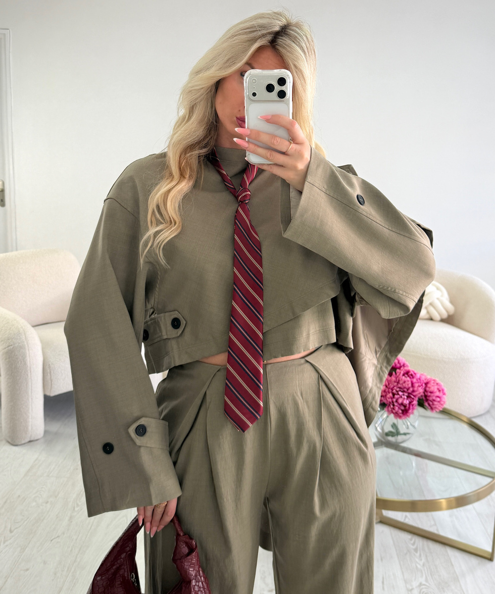 Taupe structured trouser set