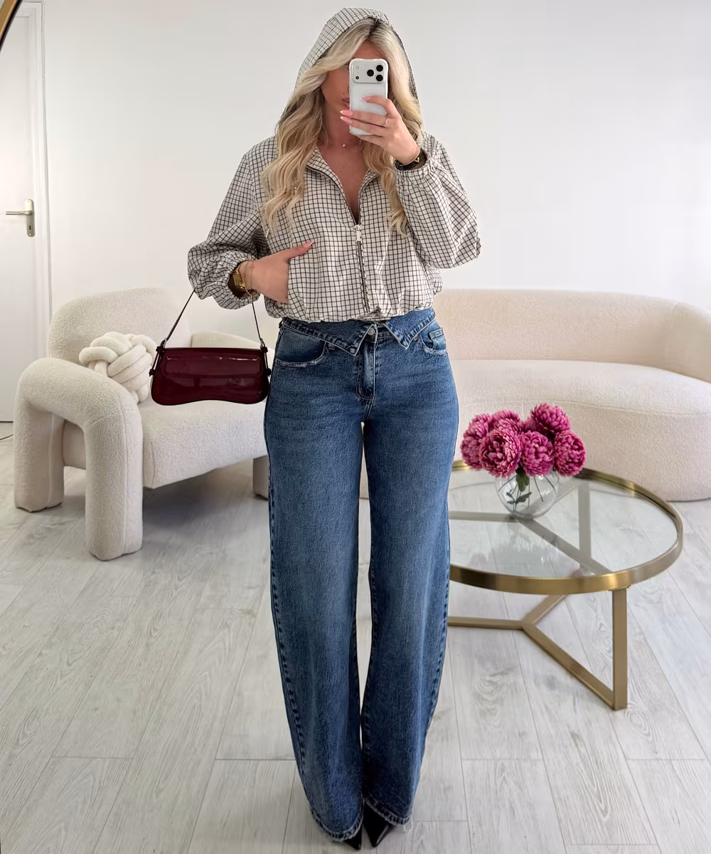 Jeans revers ballon bleu foncé