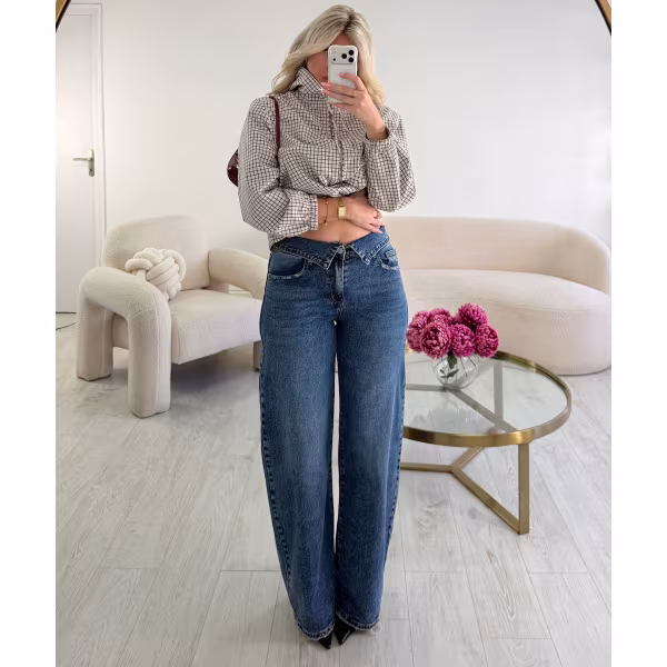 Jeans standard ballon revers bleu foncé - DRESS DESIREE