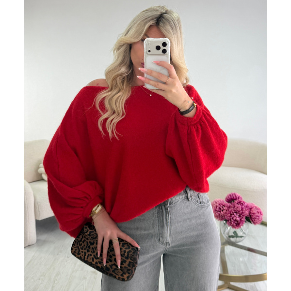 Red loose balloon-sleeve jumper - DRESS DESIREE