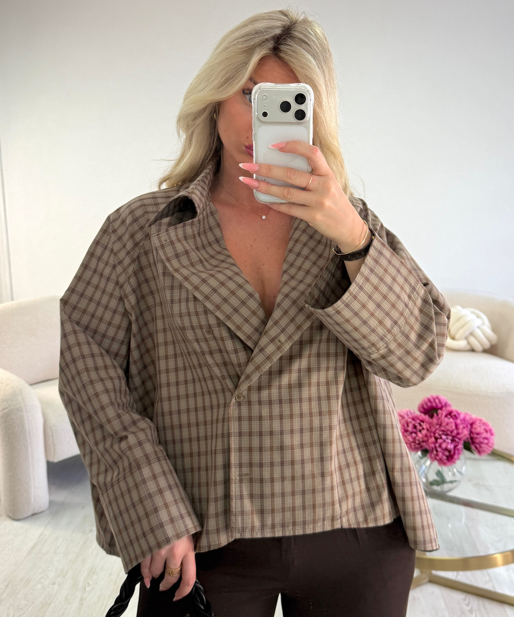 Chemise carreaux oversize latte  - DRESS DESIREE