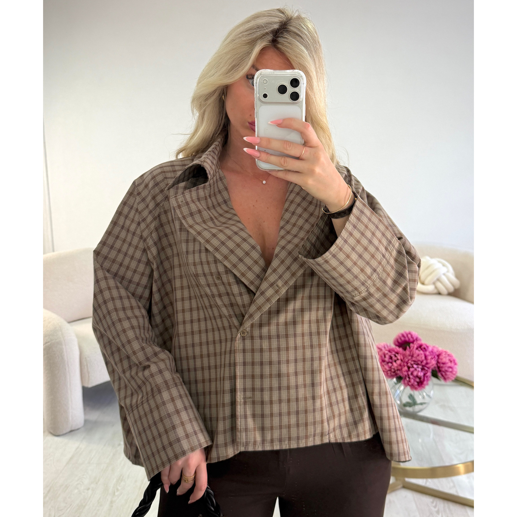 Chemise carreaux oversize latte  - DRESS DESIREE