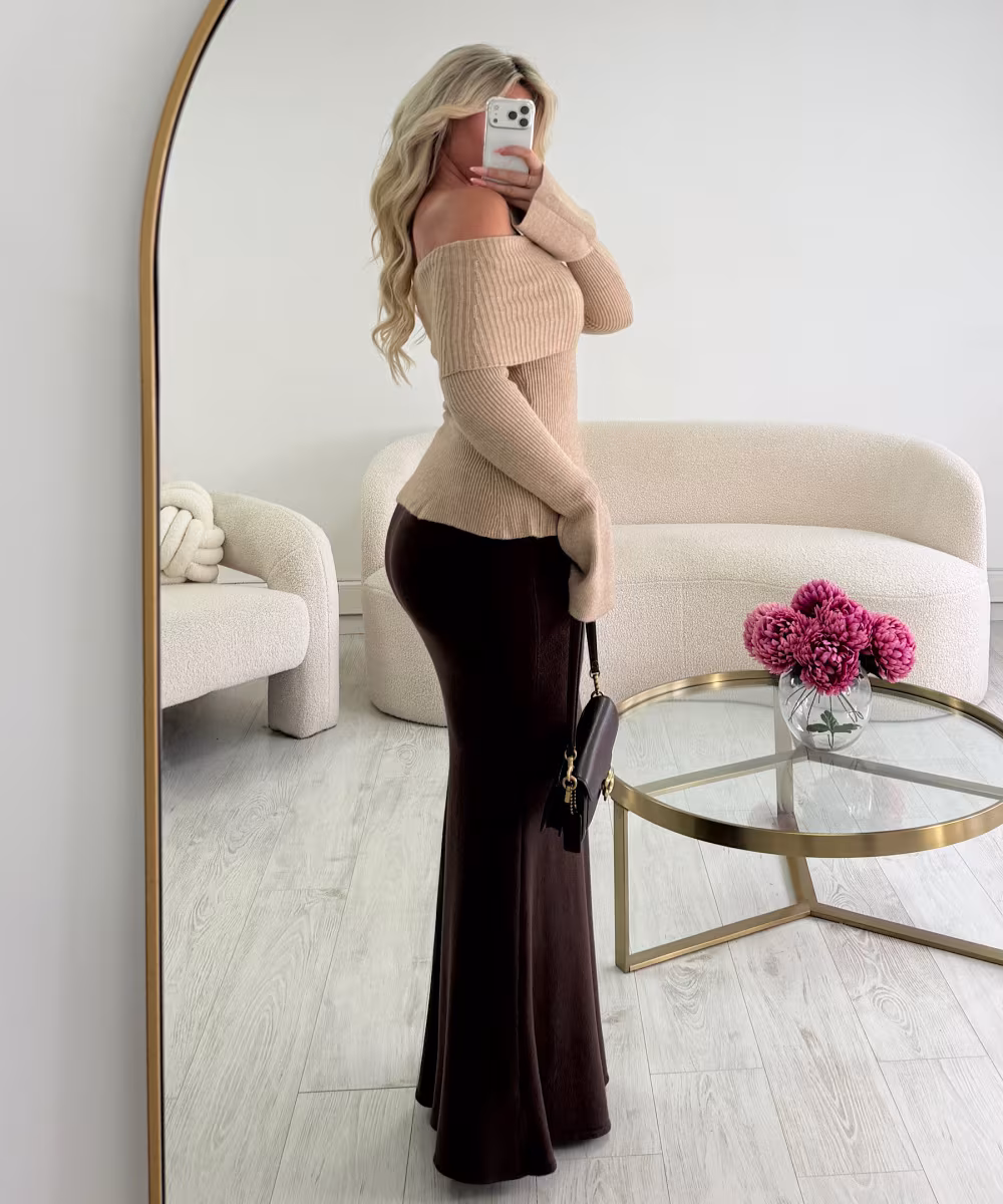 Jupe longue côtelé chocolat -  DRESS DESIREE