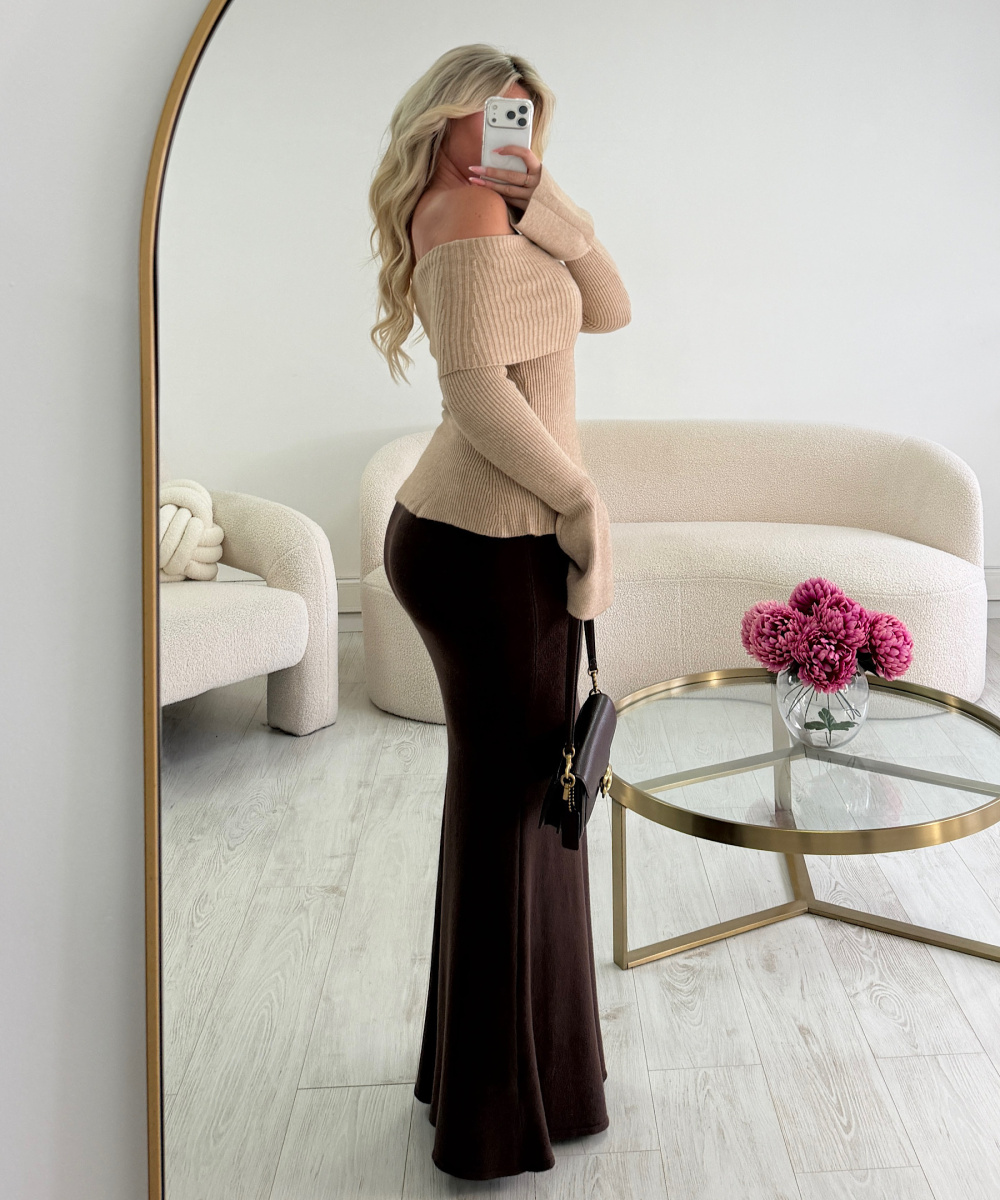 Long choco sequinned tulle skirt - DRESS DESIREE