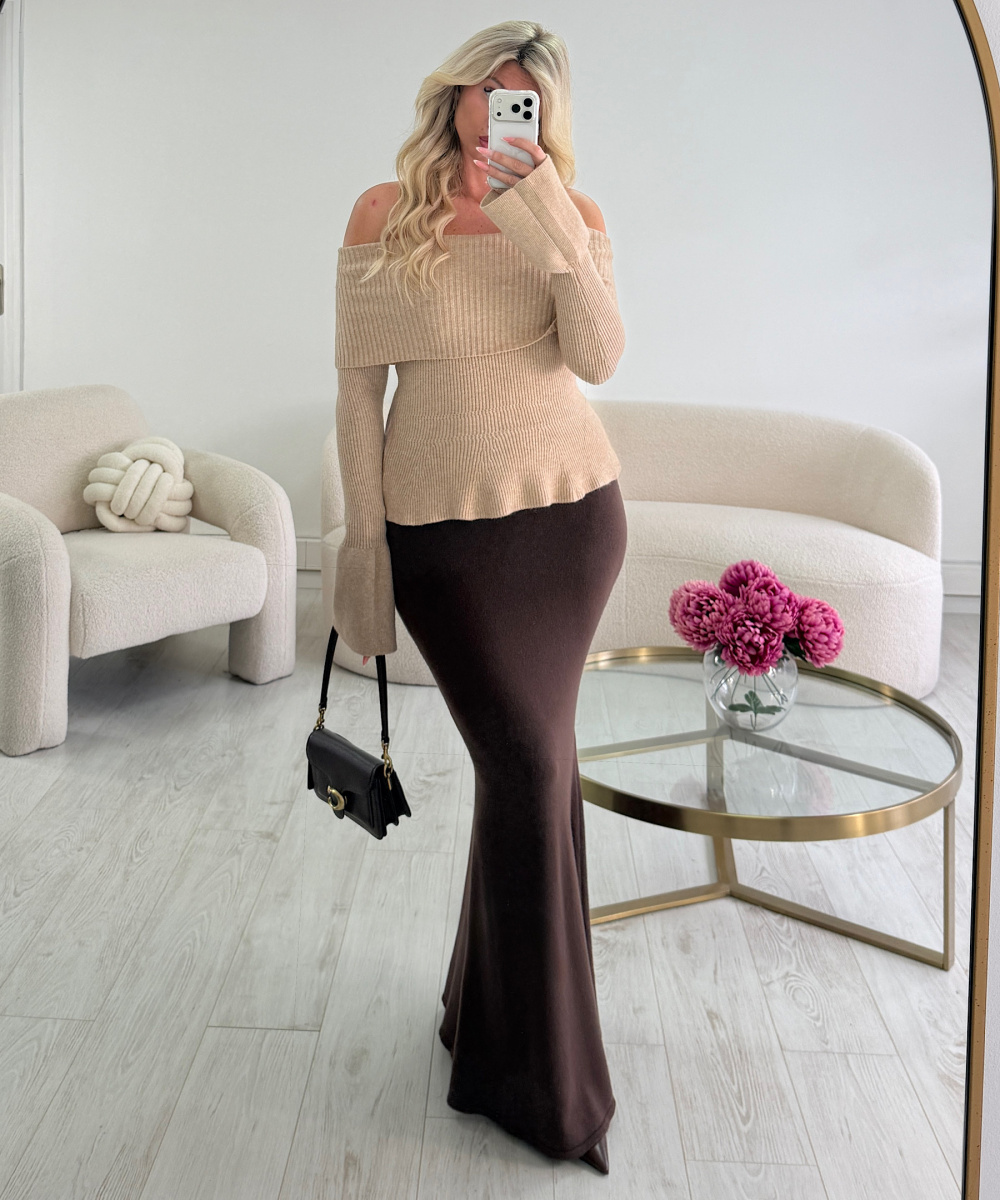 copy of Long choco ribbed skirt