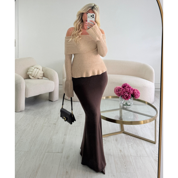Jupe longue côtelé chocolat -  DRESS DESIREE