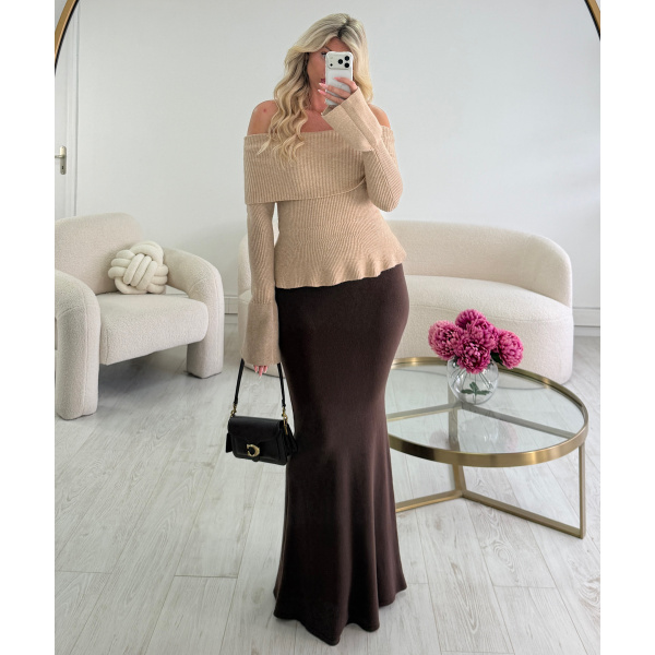 Long choco sequinned tulle skirt - DRESS DESIREE
