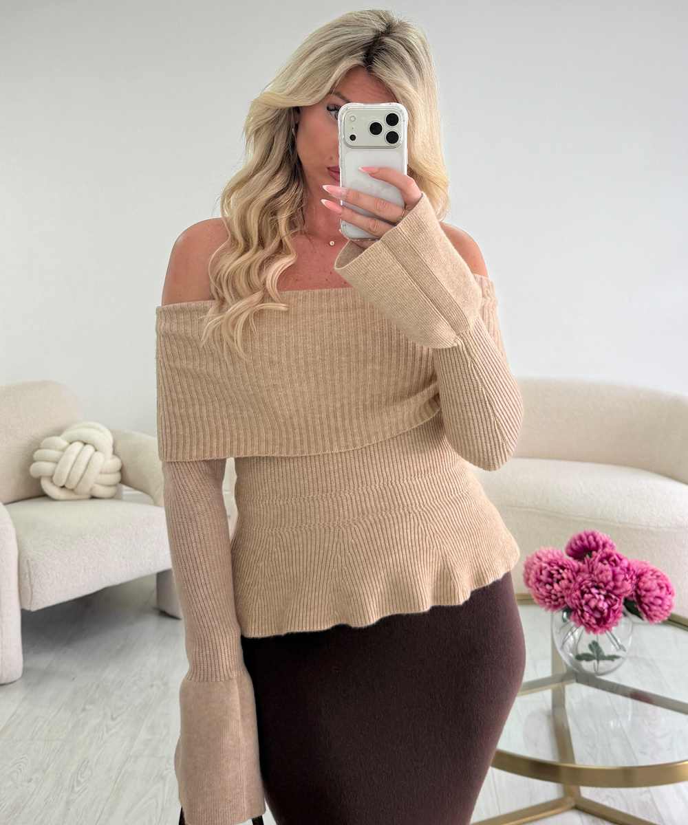 Beige marl loose balloon-sleeve jumper - DRESS DESIREE