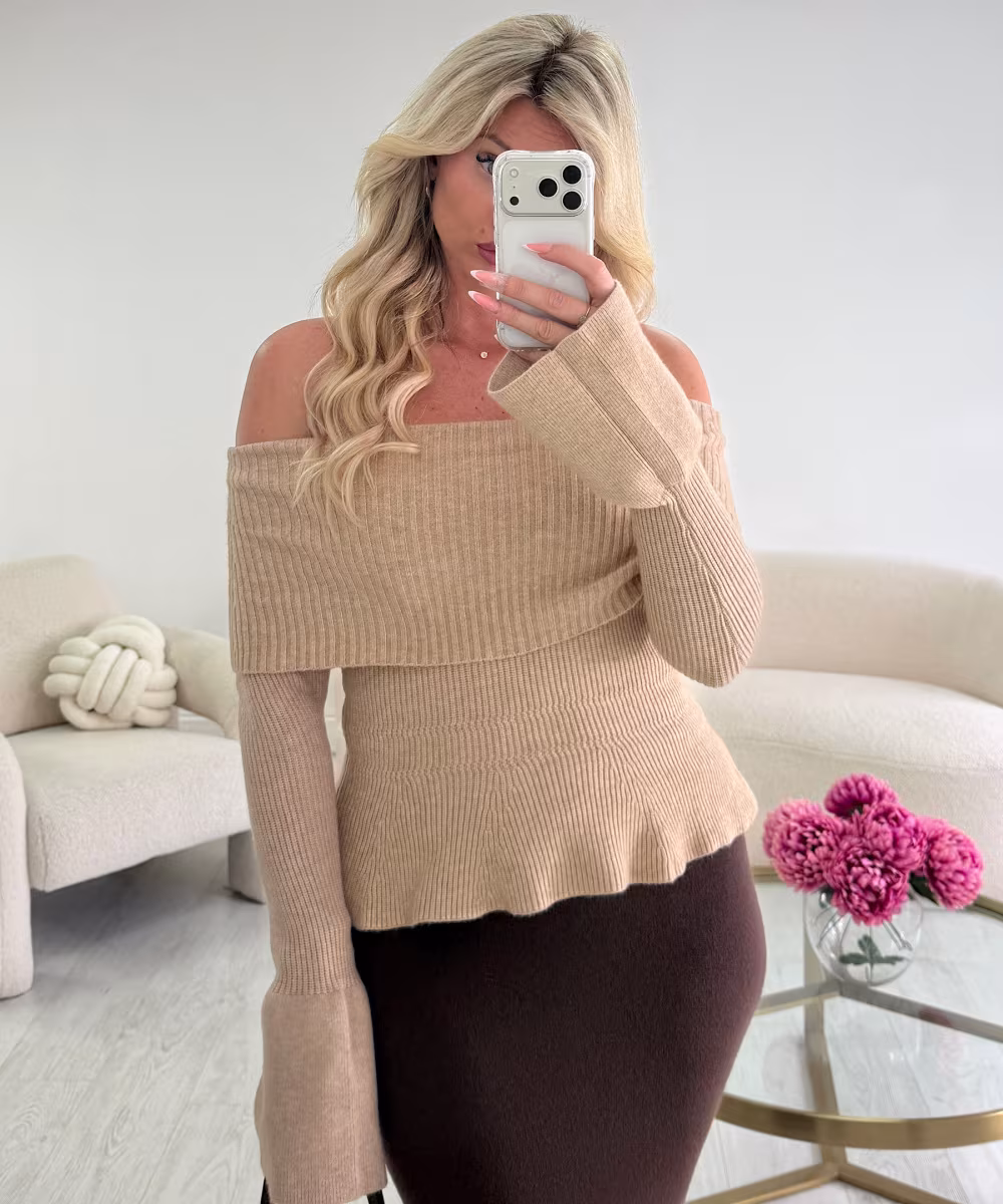 Pull peplum beige chiné  - DRESS DESIREE