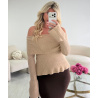 Pull peplum beige chiné  - DRESS DESIREE