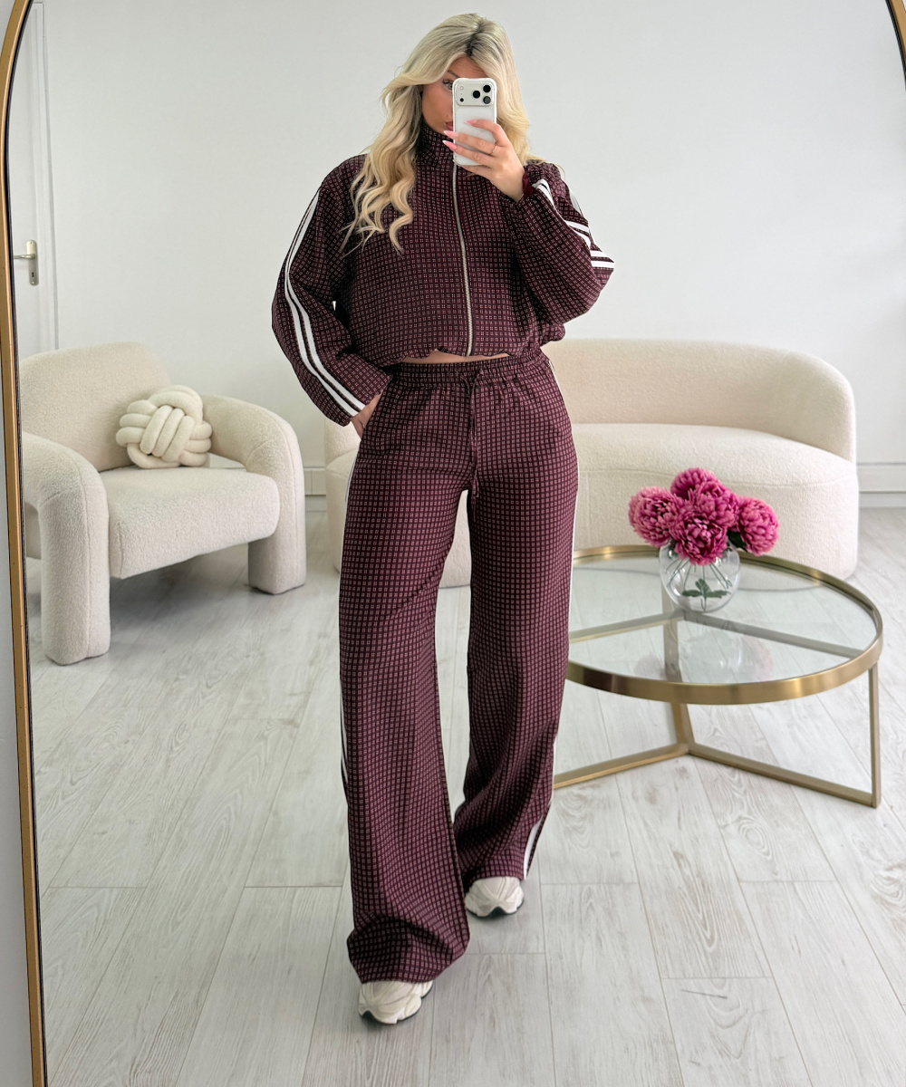 Pantalon casual carreaux bandes bordeaux