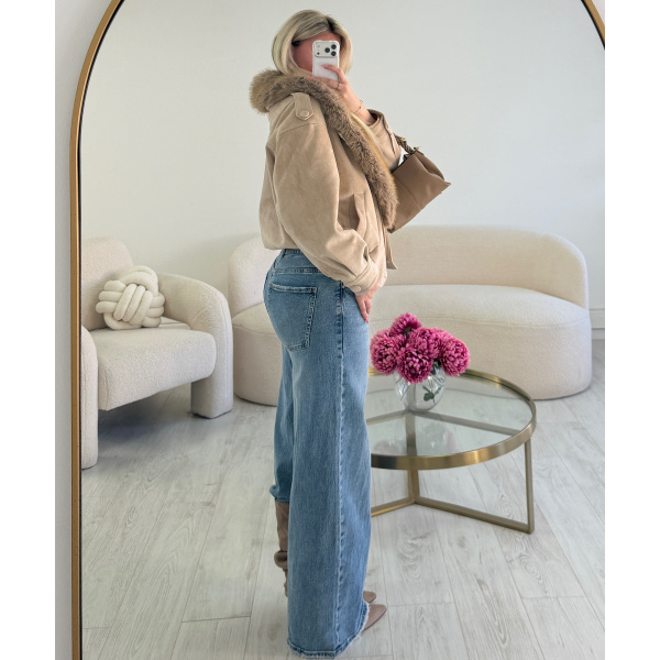 Veste daim creme fourrure - DRESS DESIREE