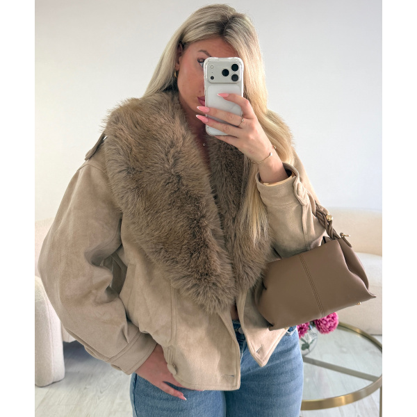 Veste daim creme fourrure - DRESS DESIREE