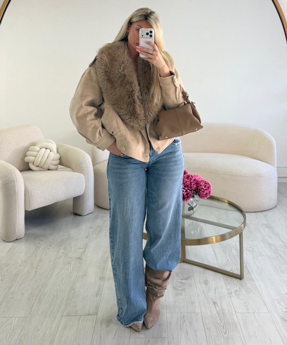 Veste daim creme fourrure - DRESS DESIREE