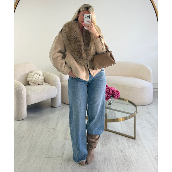 Veste daim creme fourrure - DRESS DESIREE